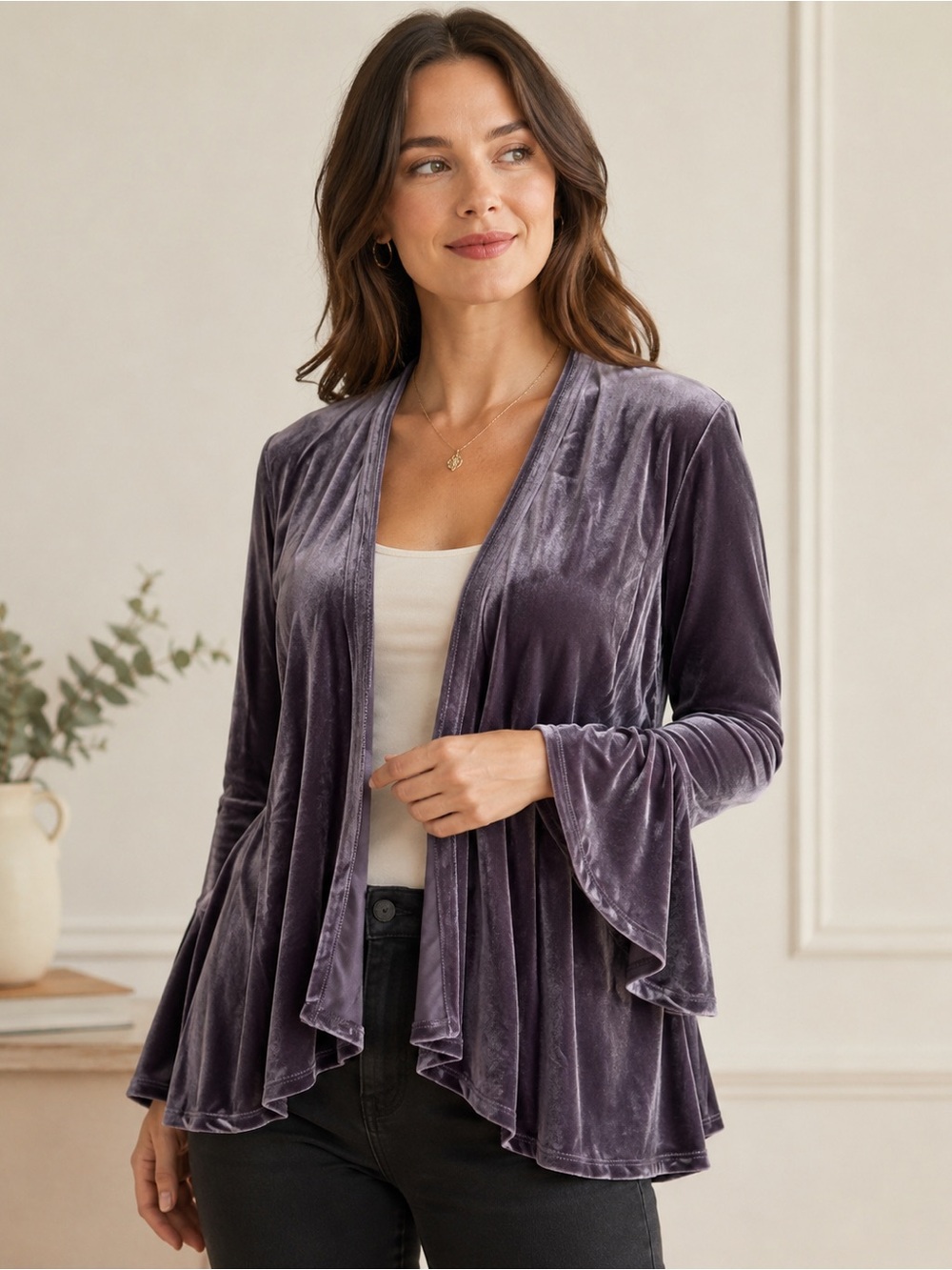 Women’s Open-Front Velvet Cardigan Sweater. Vintage Victorian style